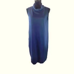 Gran Sasso Dress Medium Blue Sleeveless Turtleneck With Pockets Made in Italy